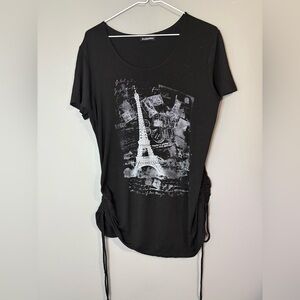 Paris France Inspited graphic long fitted tshirt with side cinche drawstrings